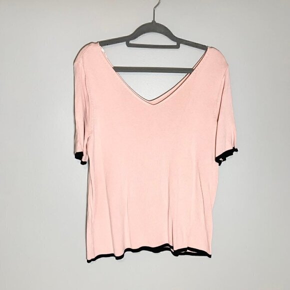 Talbots light pink wide v-neck short sleeve fitted waist length top blouse - 2Xp - Picture 1 of 8